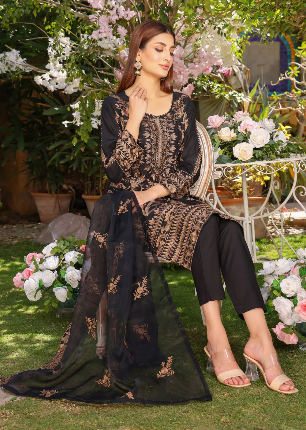 HK256 Lira - Black Readymade Linen Mother & Daughter Suit - Image 2