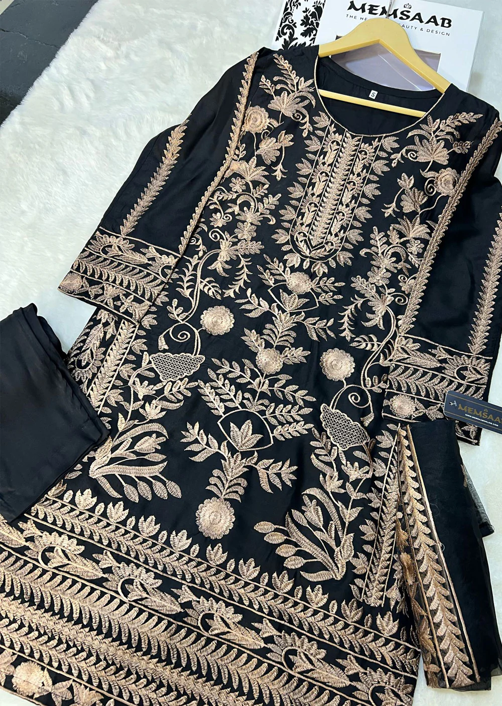HK256 Lira - Black Readymade Linen Mother & Daughter Suit - Image 4