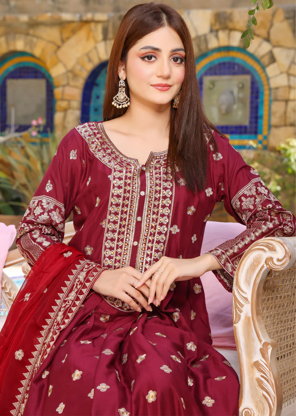 HK258 Zorra - Maroon Readymade Linen Dress - Image 3