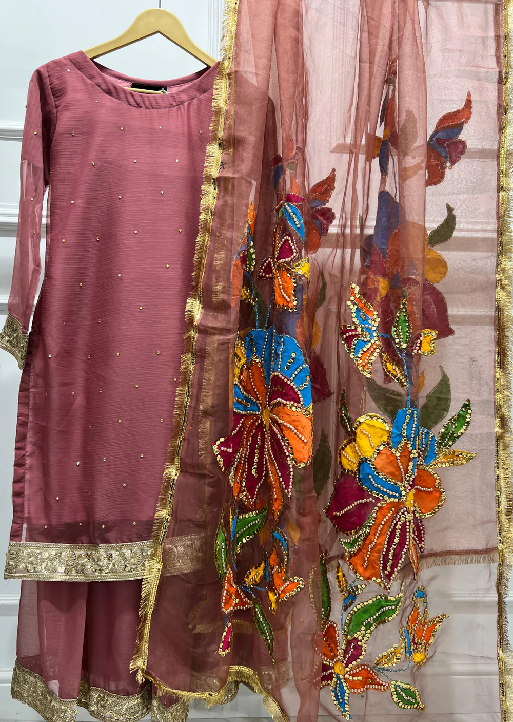 HK270 Hashish - Pink Readymade Chiffon Suit