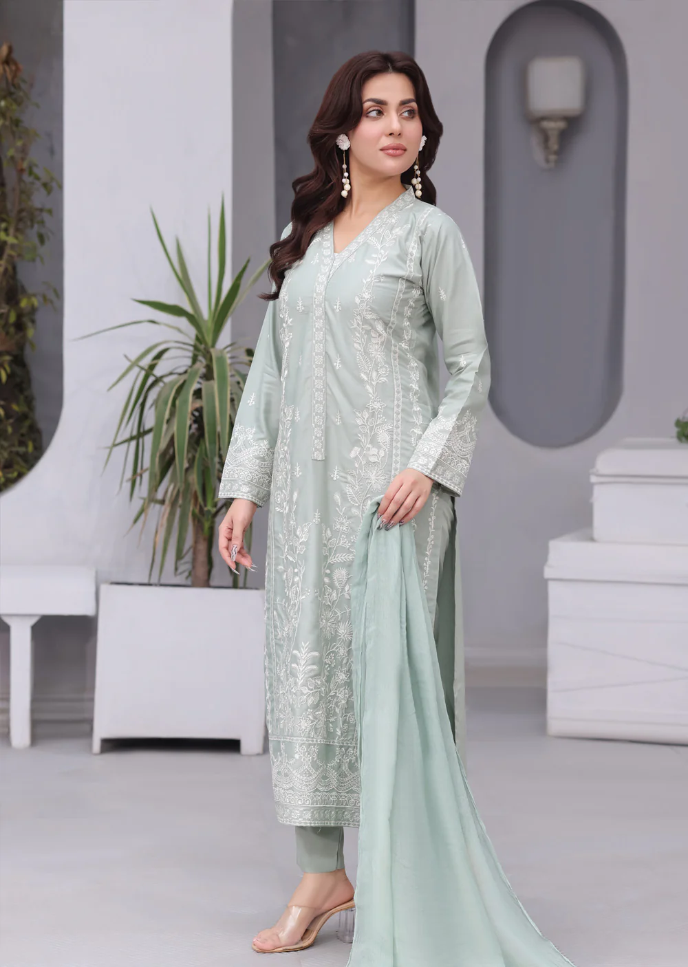 HK297 - Green - Readymade - Mother & Daughter Linen Outfit 2025 - Image 3