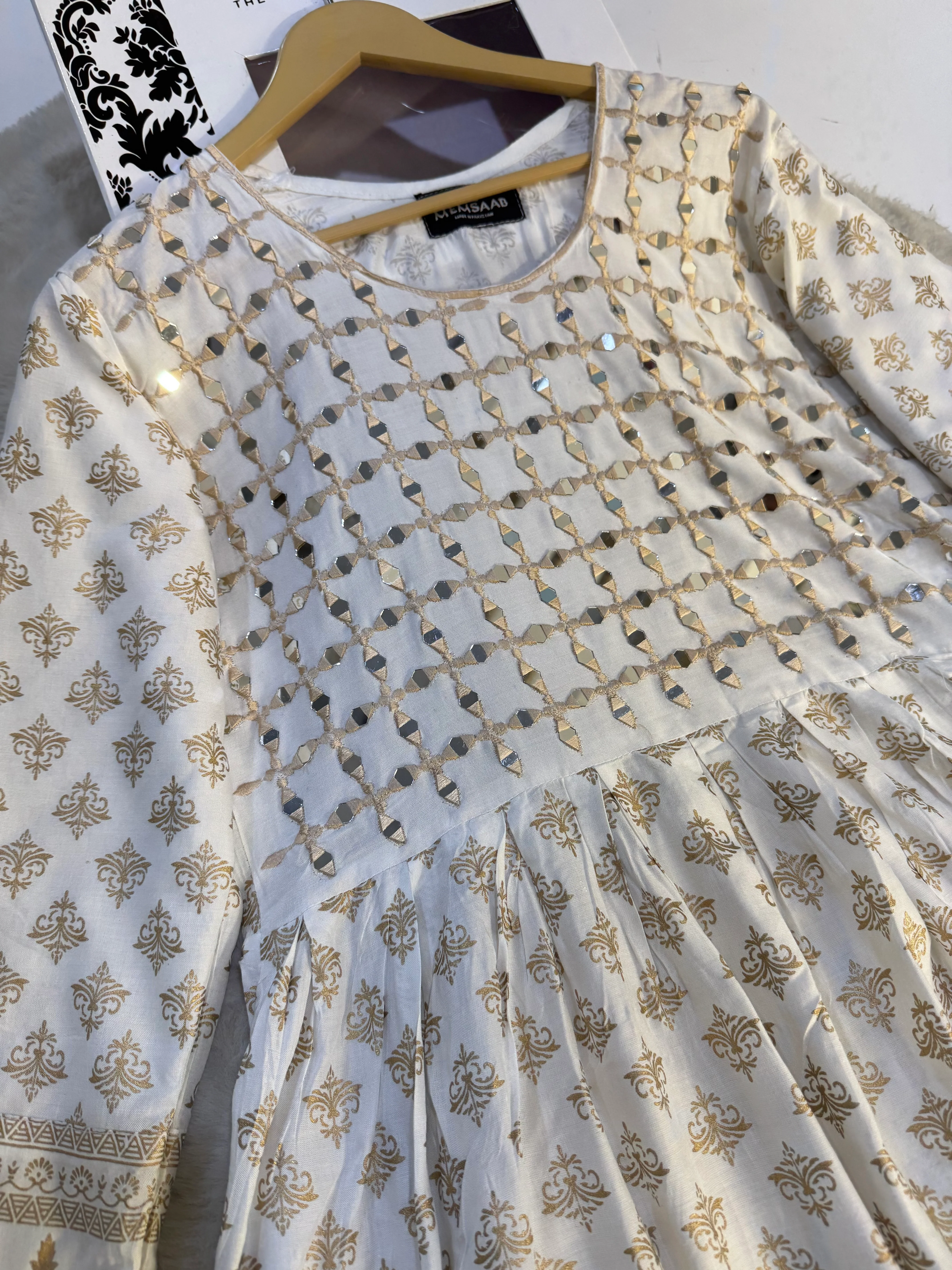 HK56 Bariqa - white Embroidered Linen Frock - Image 2