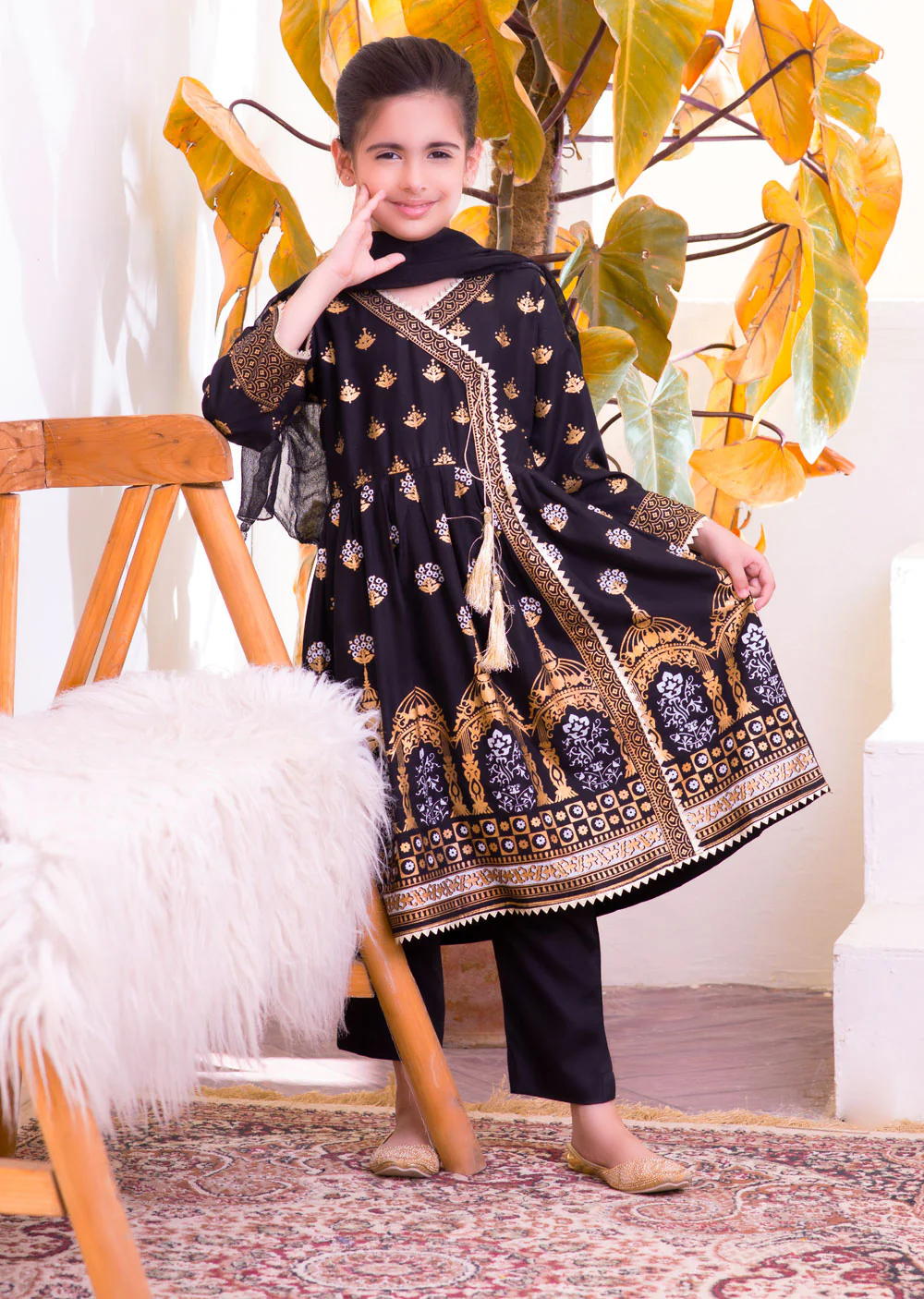 HK76 Xaolin Readymade Black Linen Mother & Daughter Dress - Image 4