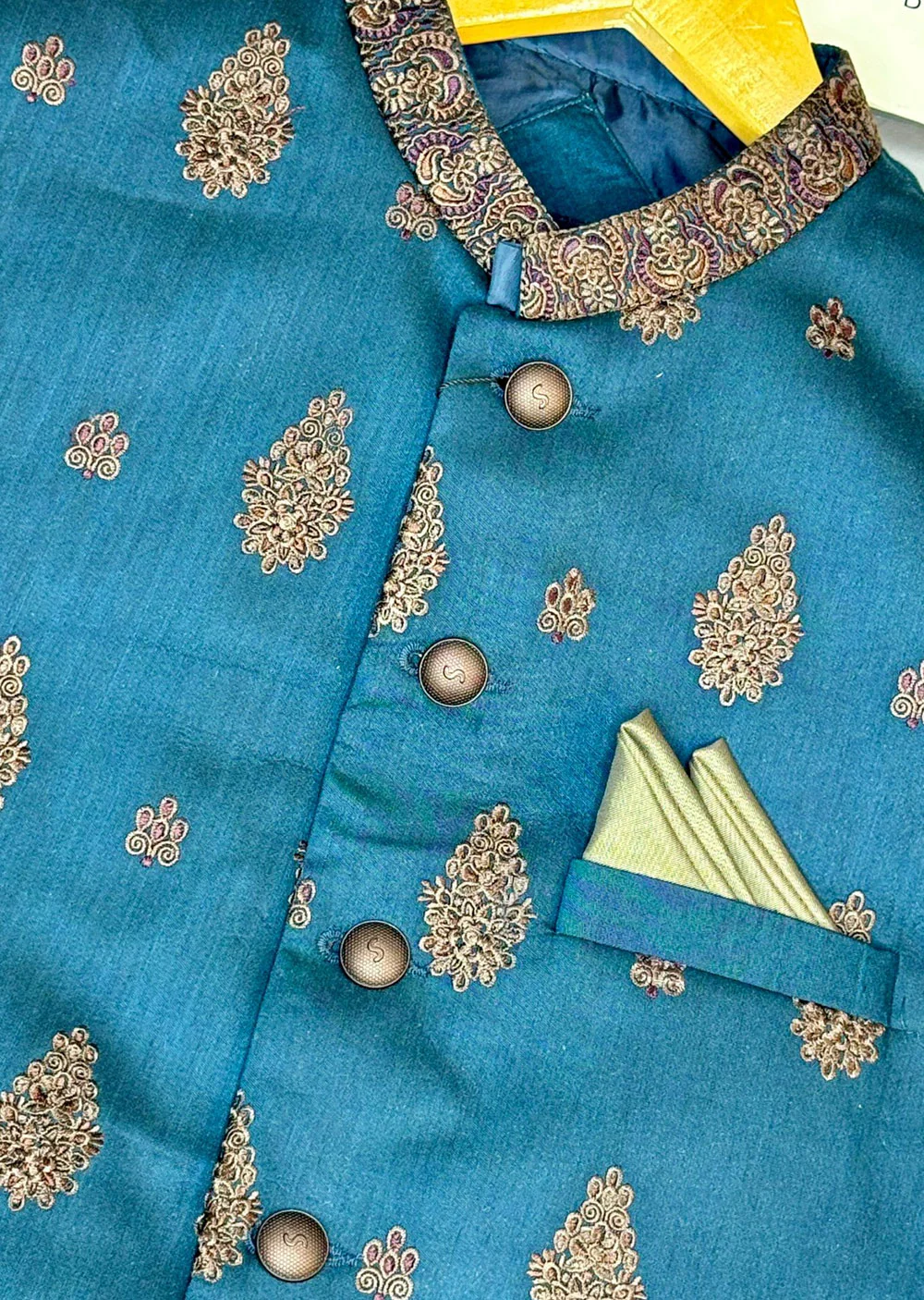 HM-44 Mens Premium Teal Waistcoat - Image 3