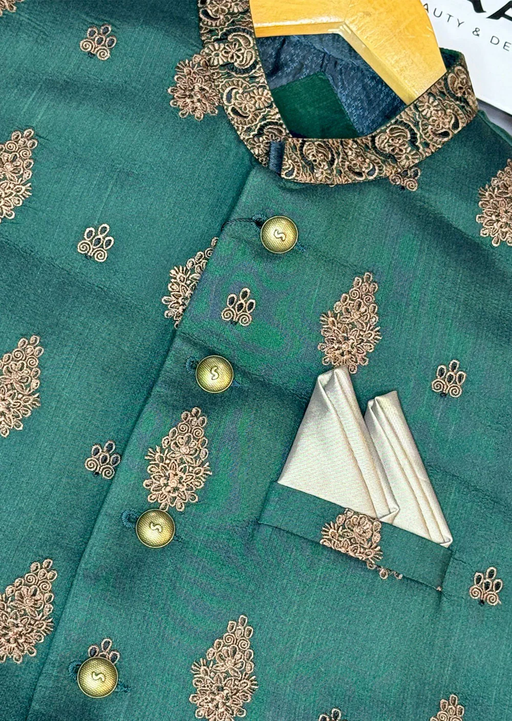 HM-46 Mens Premium Green Waistcoat - Image 2