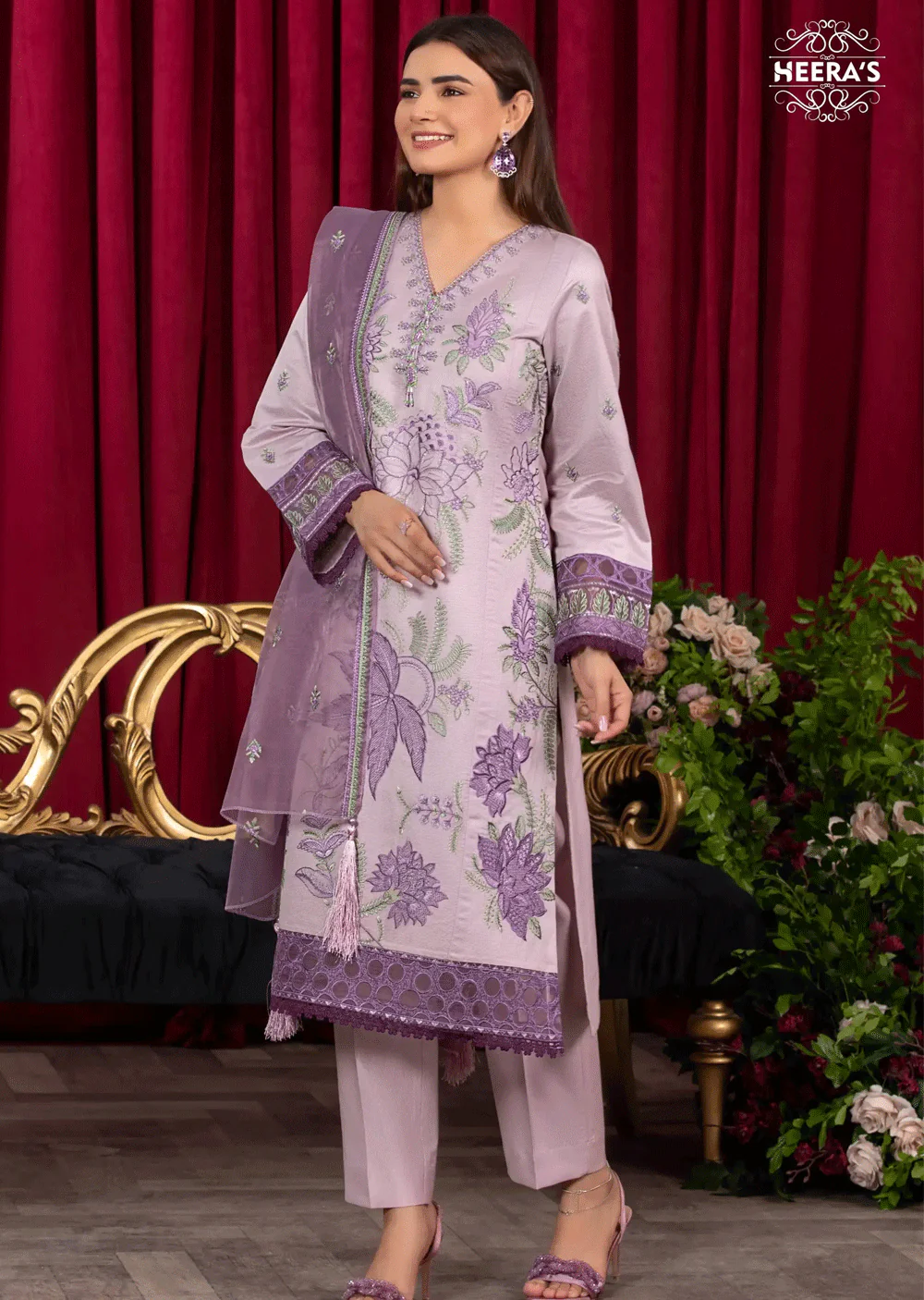 HSS-162 - Readymade - Royal Lilac Embroidered Suit by Heeras - Image 3
