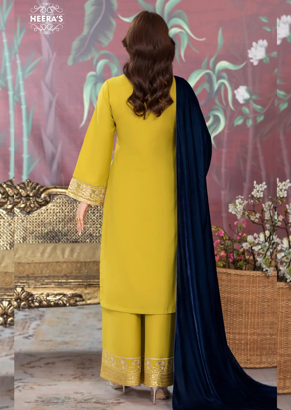 HSS-181 - Readymade - Dhanak Velvet Embroidered suit by Heeras - Image 6