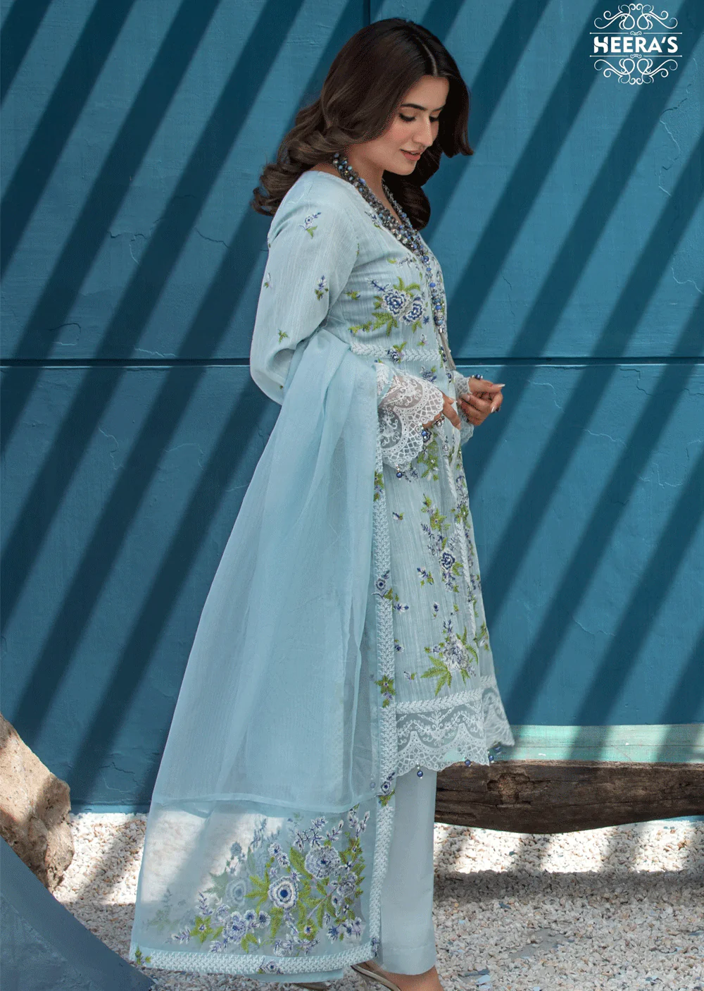 HSS-198 - Readymade - Luxury Sky Aroob Embroidered Suit - Image 2