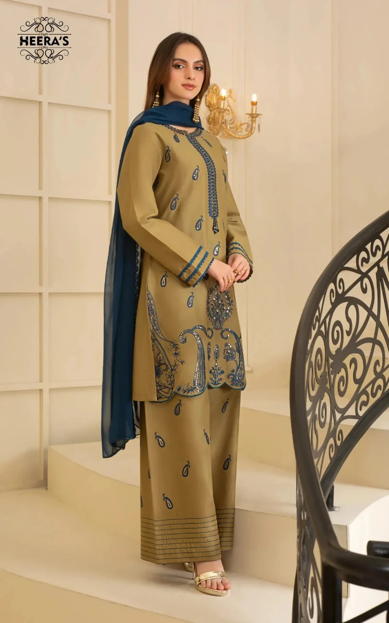HSS-353- Readymade OLIVE SAPPHIRE Heeras Suit - Image 2