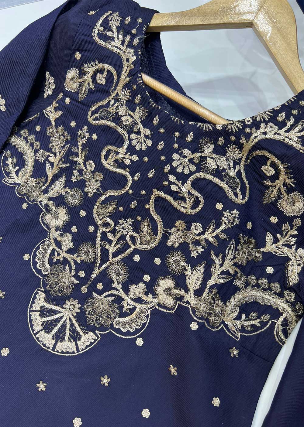KLD121 Navy Readymade Winter Cotton Net Suit - Image 6