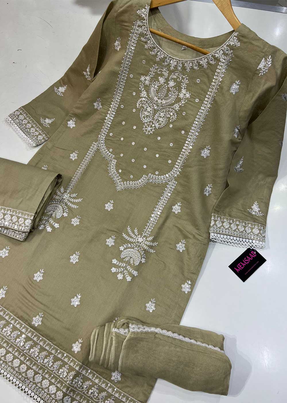 KLD129 Gold Readymade Winter Cotton Net Suit