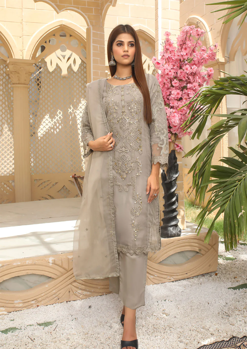 KLD207 Sublime - Grey Readymade Organza Suit