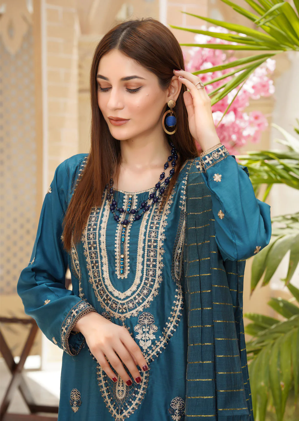 KLD206 Moeez - Teal Readymade Viscose Suit - Image 2