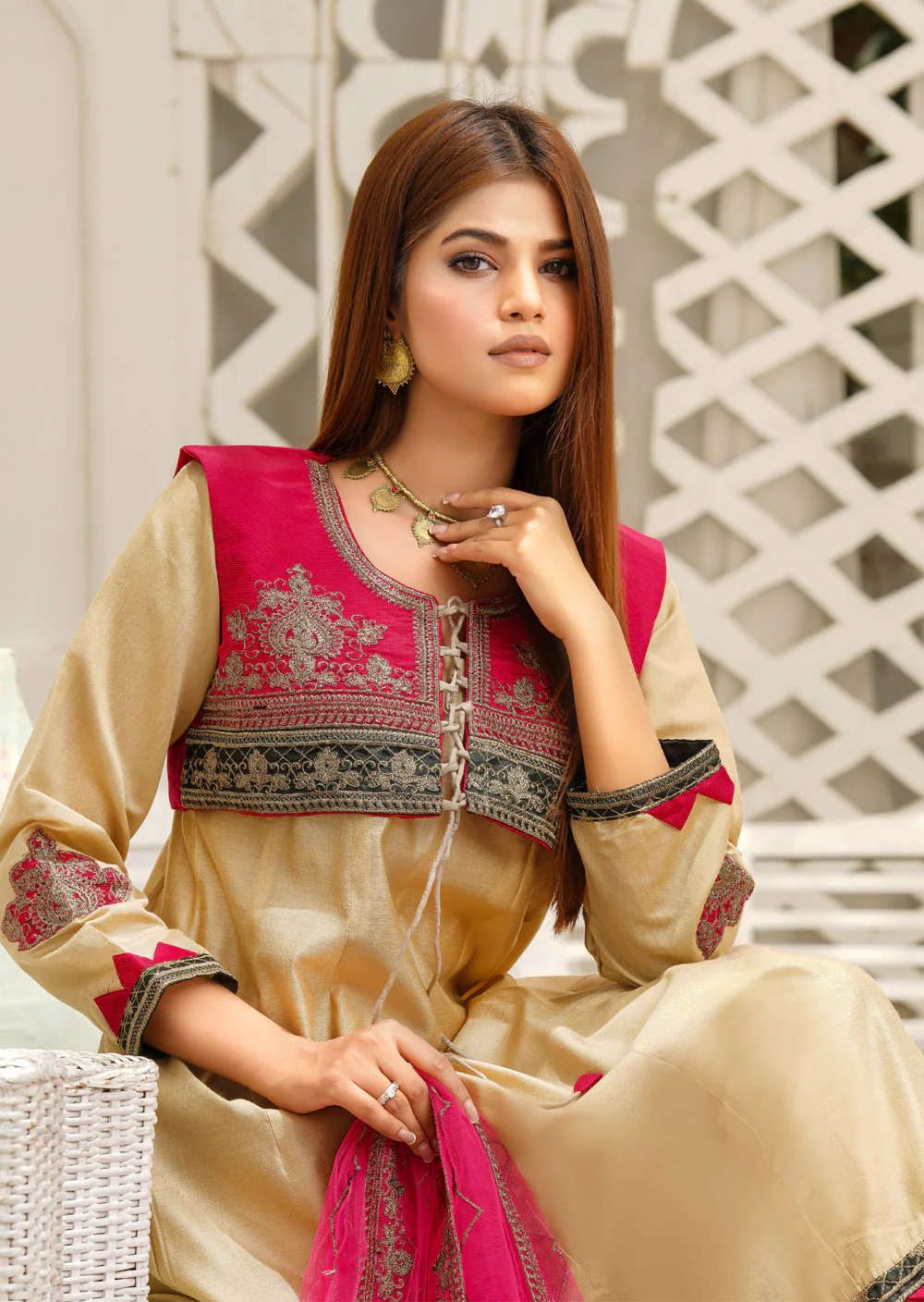 KLD212 Rangoli - Gold Readymade Cotton Silk Suit - Image 2