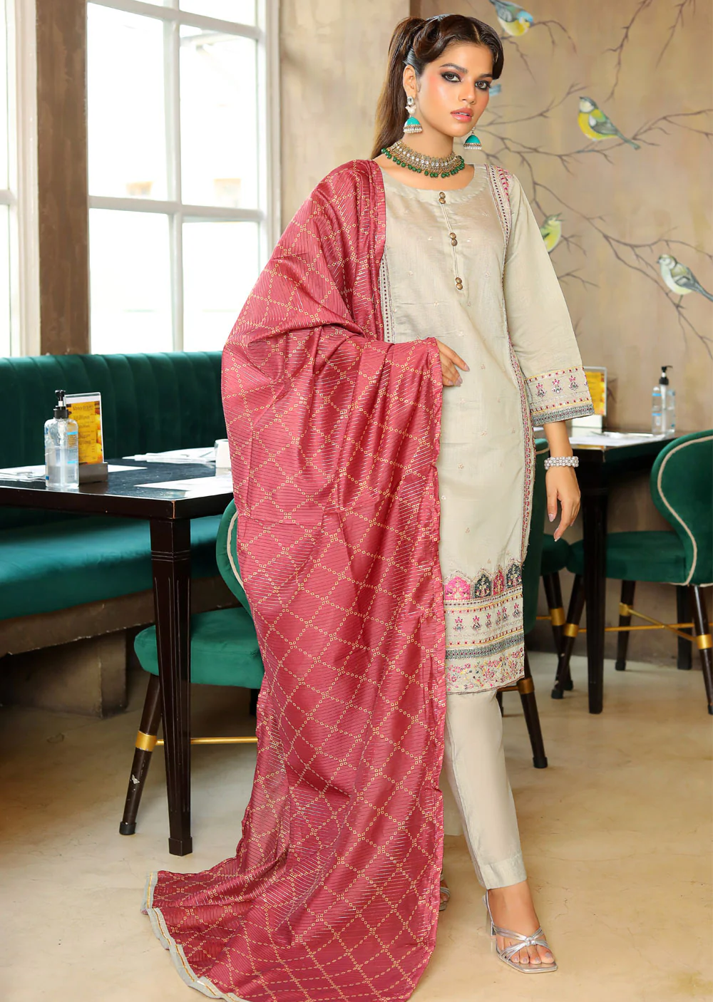 KLD301 Zimal - Mint Readymade Khadi Net Suit