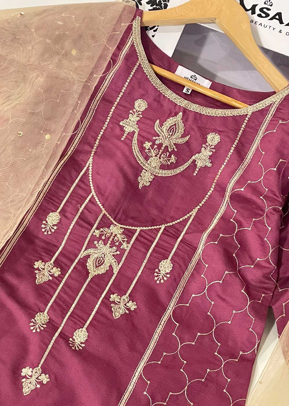 KLD311 Arqa - Pink Readymade Khadi Net Suit - Image 6
