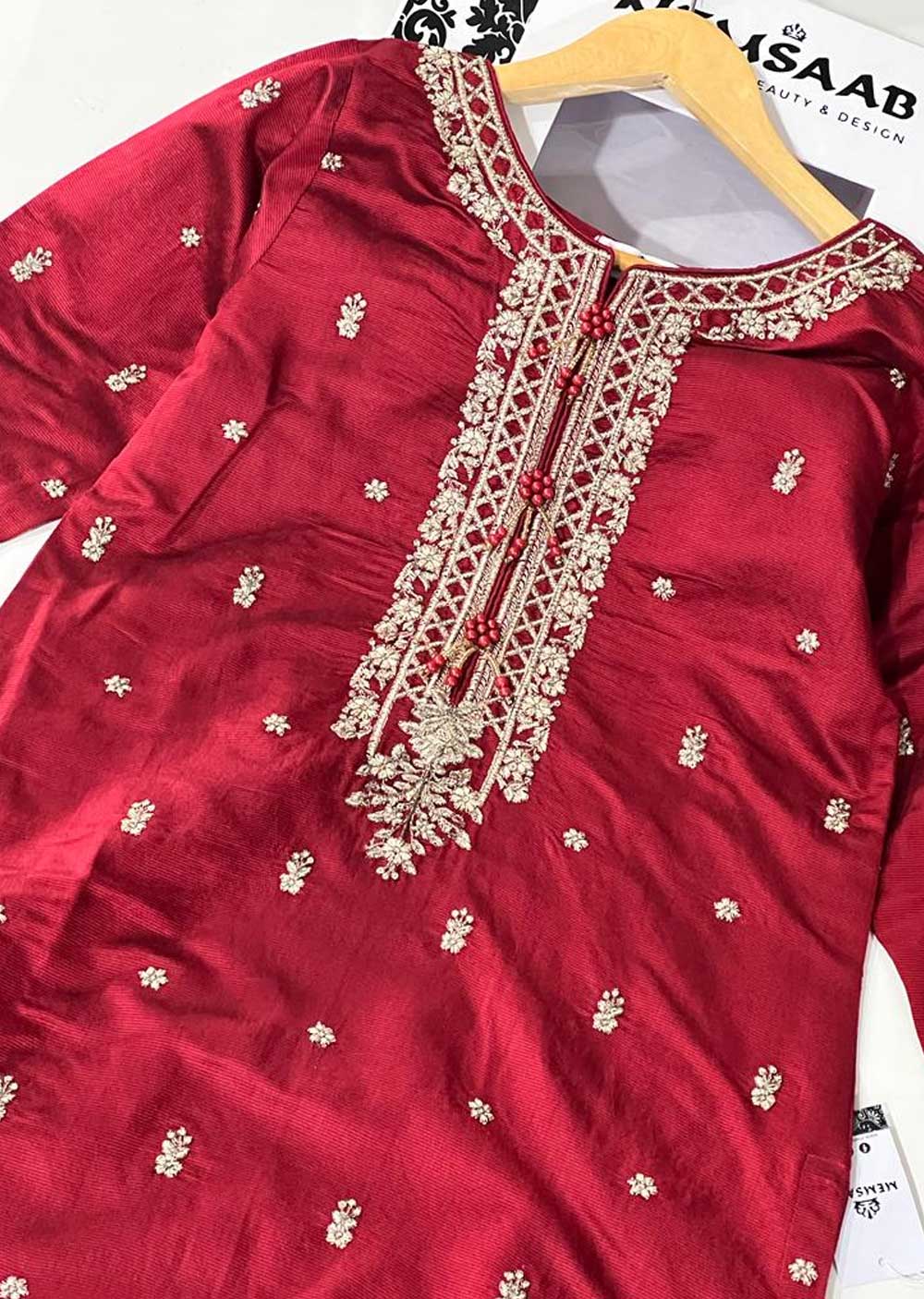 KLD314 / KLD1009 Dinah - Red Readymade Khadi Net Suit - Image 6