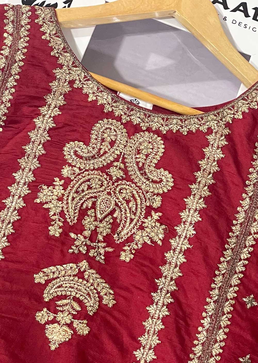 KLD316 Falak - Red Readymade Khadi Net Suit - Image 4