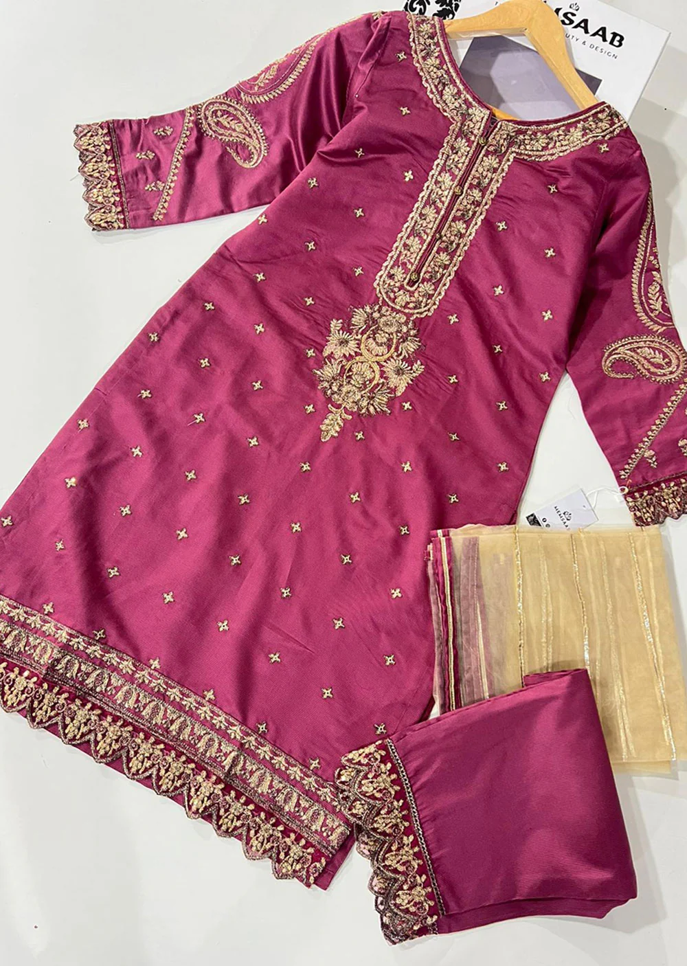 KLD317 Hoor - Pink Readymade Khadi Net Suit - Image 4