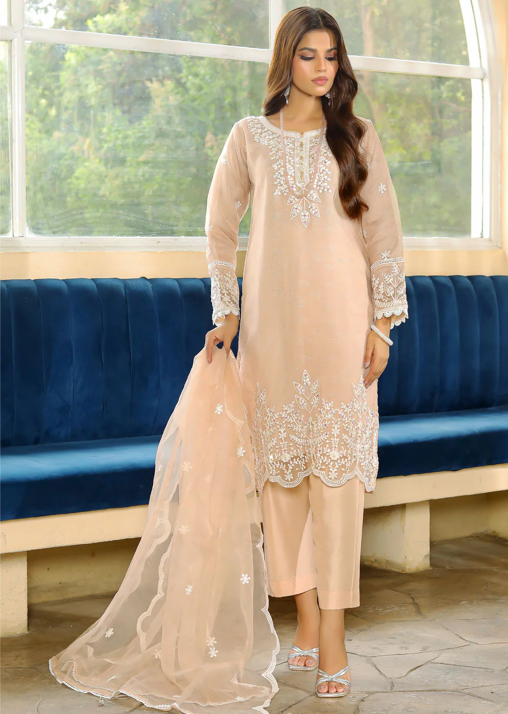 KLD322 Lamisa - Beige Readymade Organza Suit
