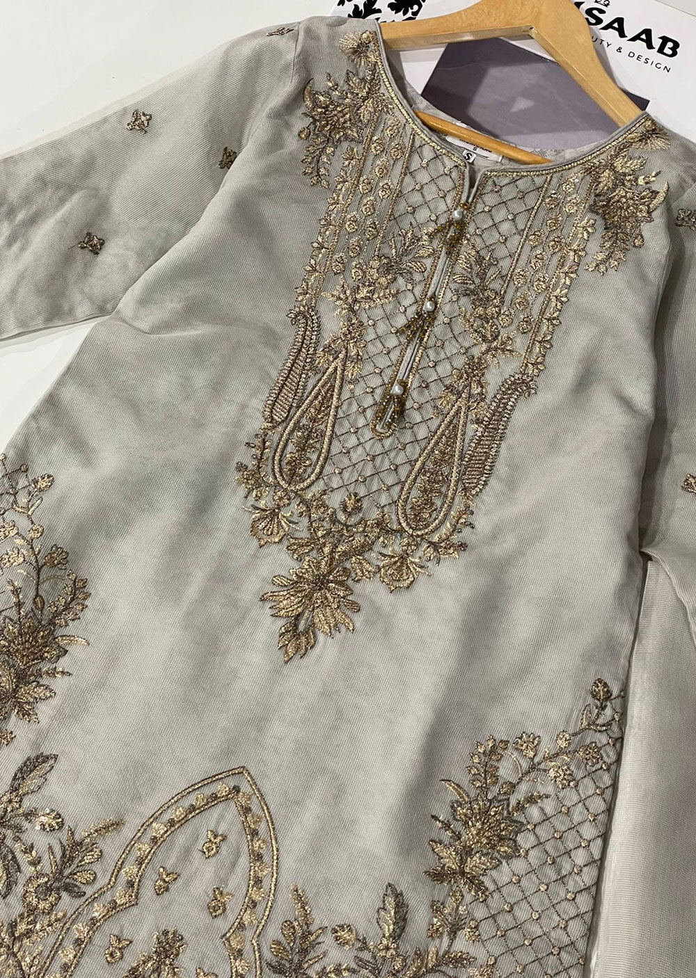 KLD324 Myra - Grey Readymade Cotton net suit - Image 2