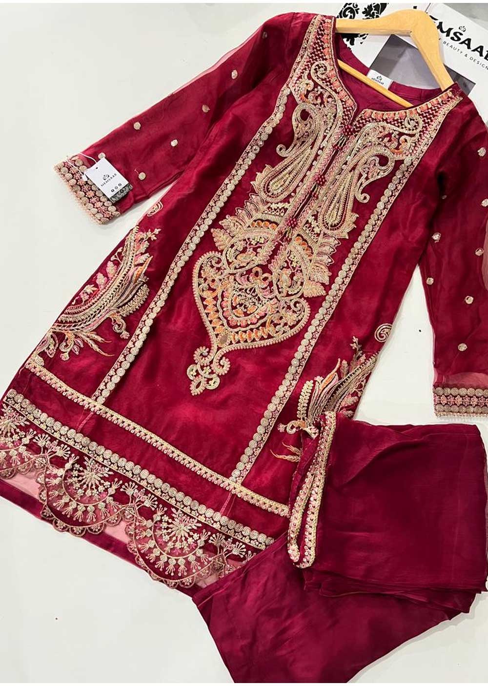 KLD327 Seba - Red Readymade Organza suit - Image 4