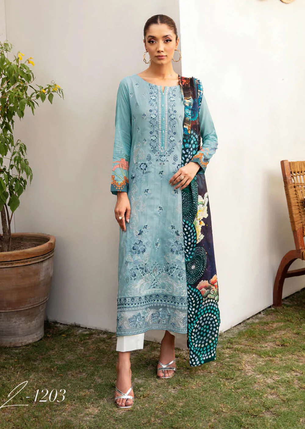 L-1203-R - Readymade - Ramsha Mashaal Luxury Lawn Vol 12 2024