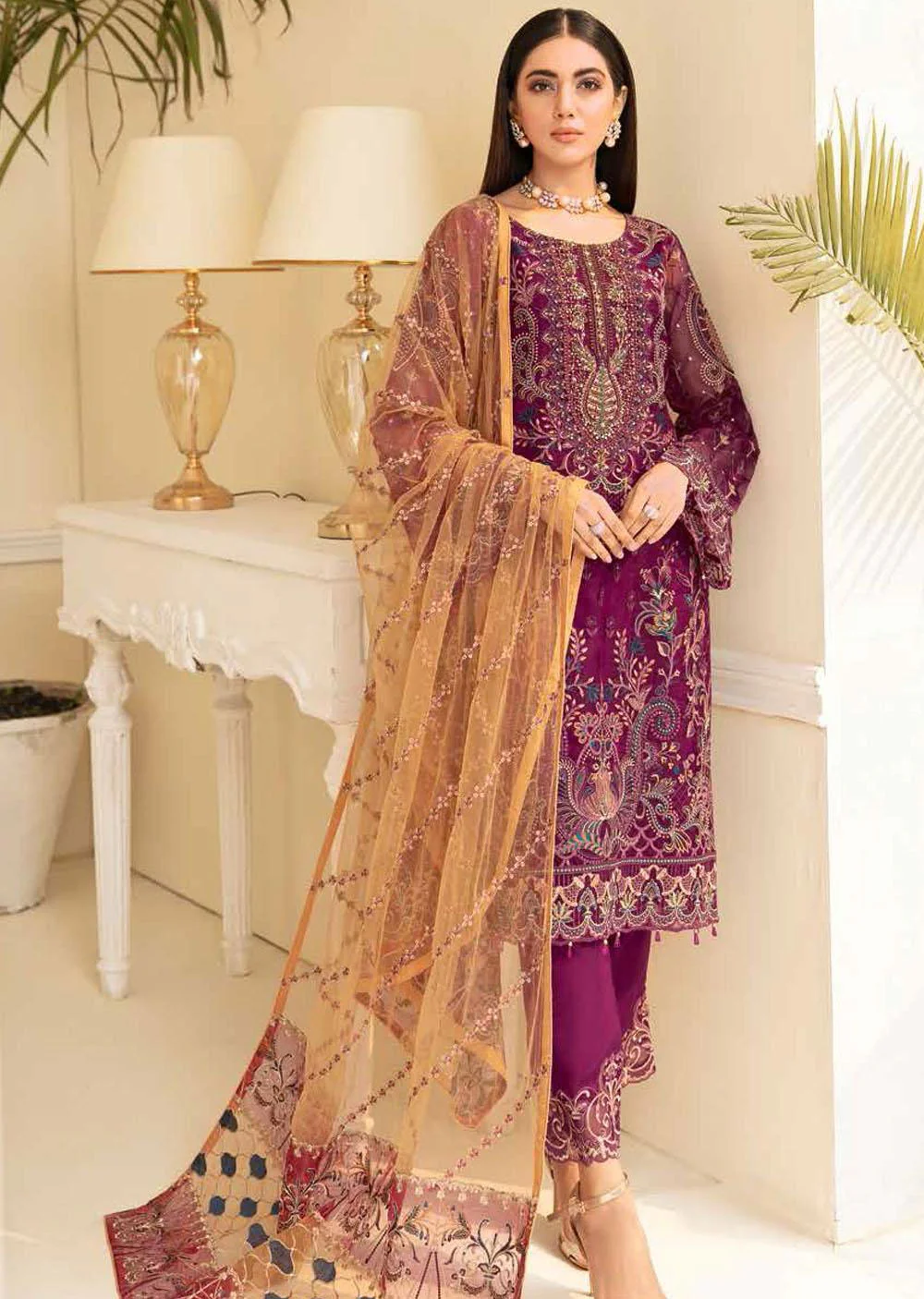 M-501 Readymade Minhal Organza Suit