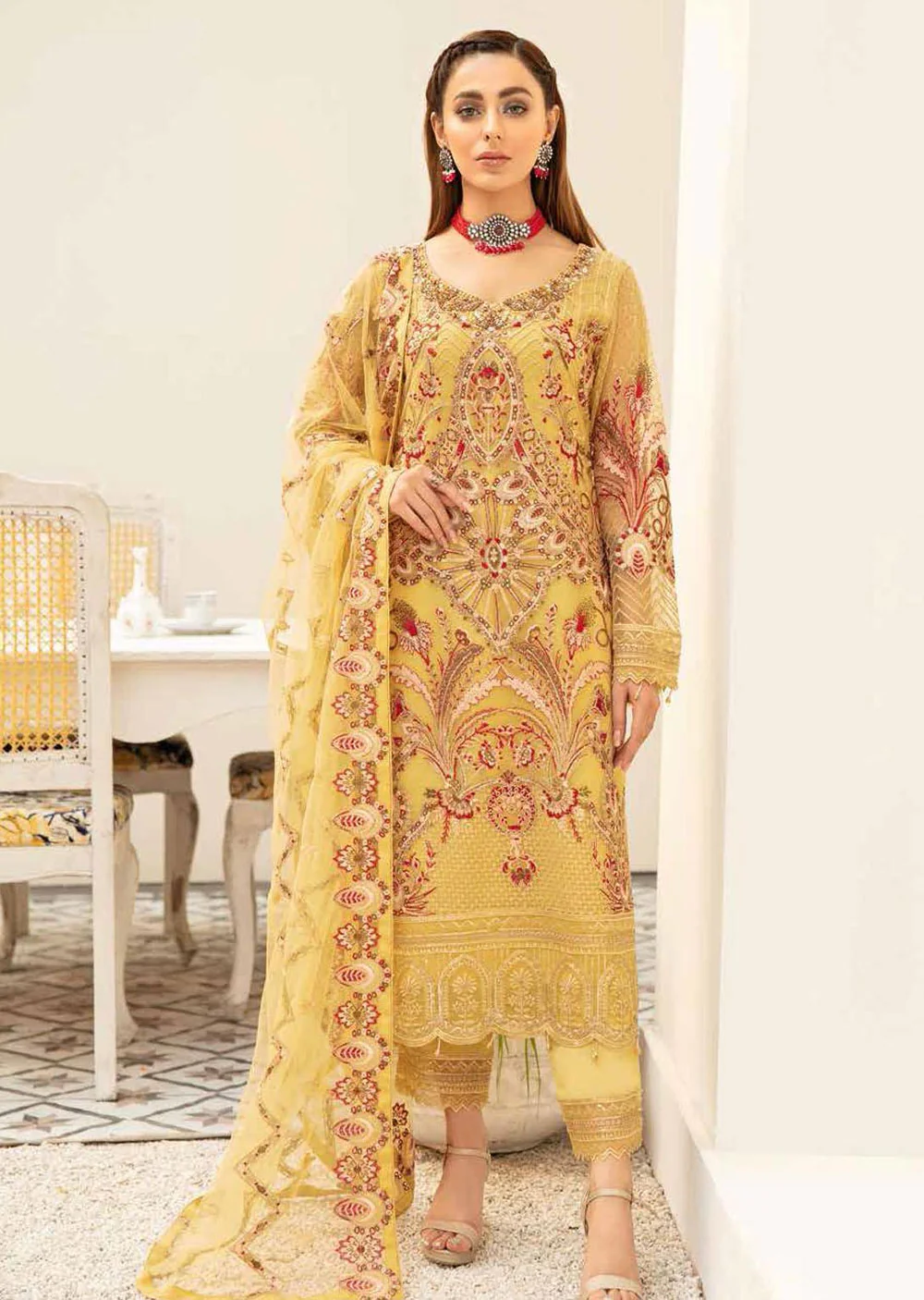 M-506 Readymade Minhal Organza Suit