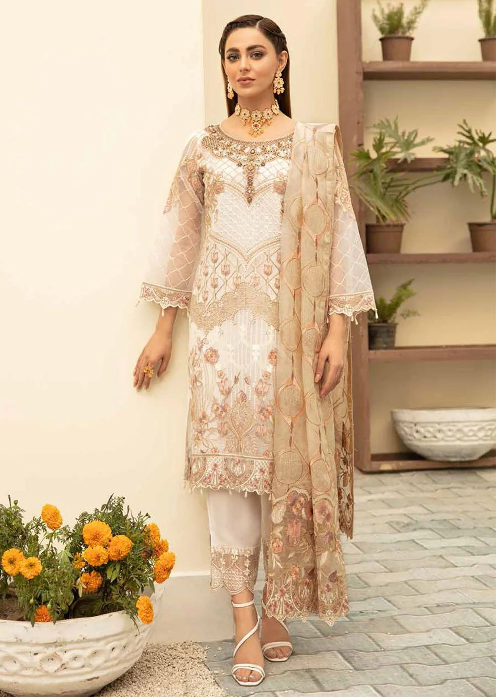 M-509 Readymade Minhal Organza Suit