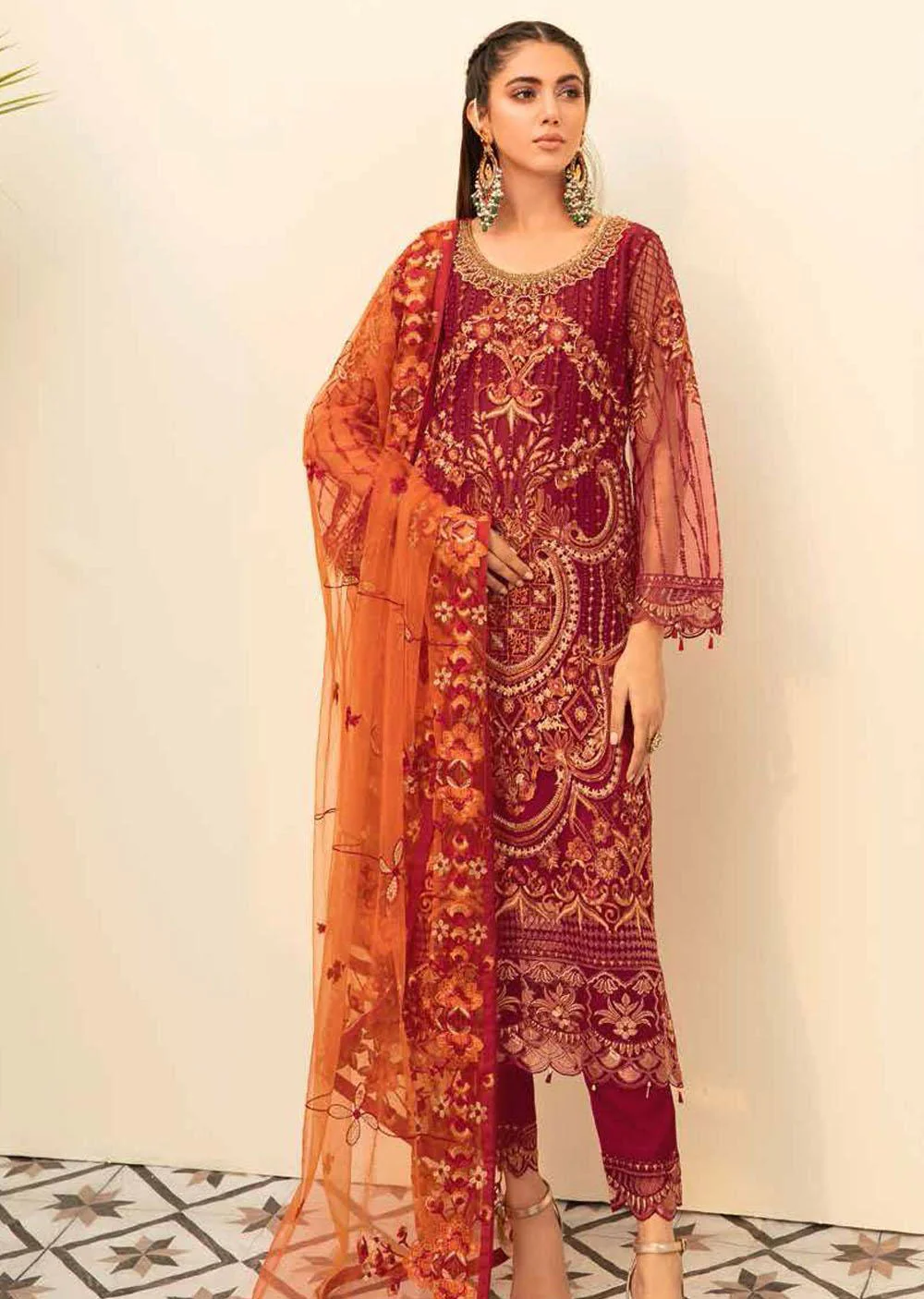 M-510 Readymade Minhal Organza Suit