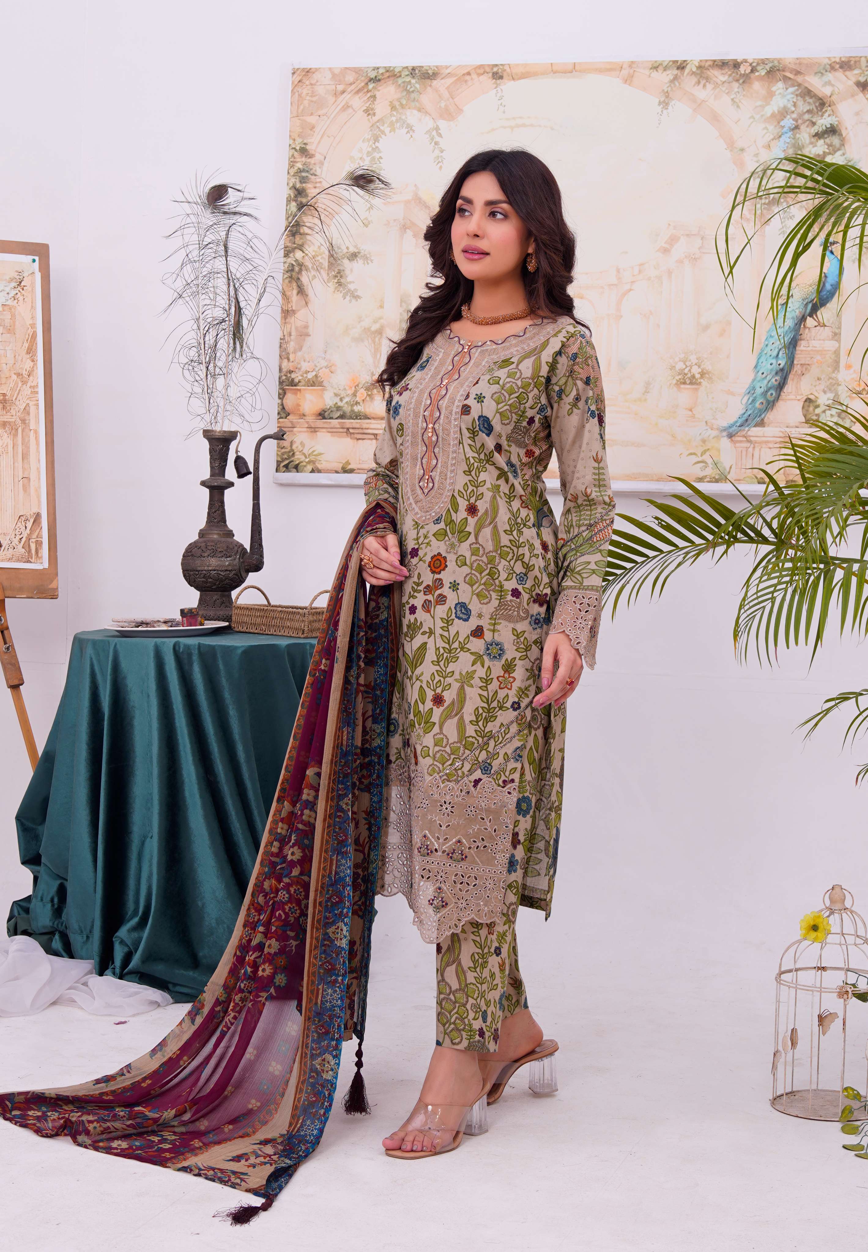 MDNA-05 - Grey Embroidered Lawn Outfit - Image 3