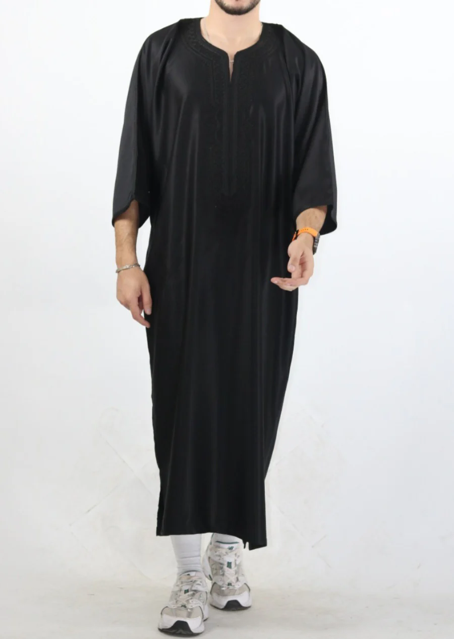 MRC008 Black Premium Moroccan Embroidered Thobe