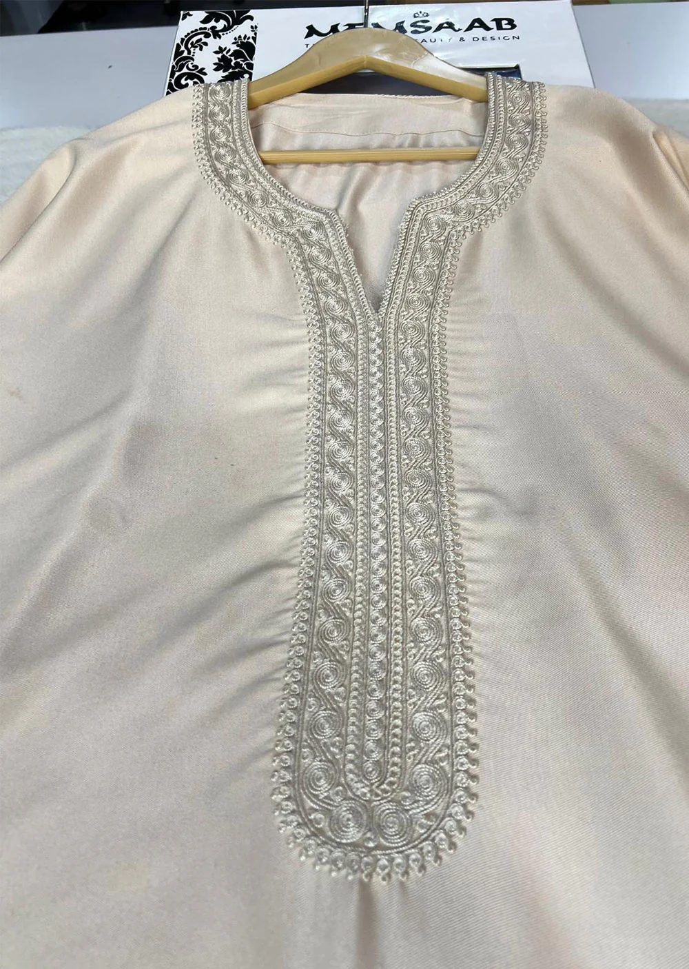 MRC101 Light Gold Moroccan Embroidered Thobe - Image 3