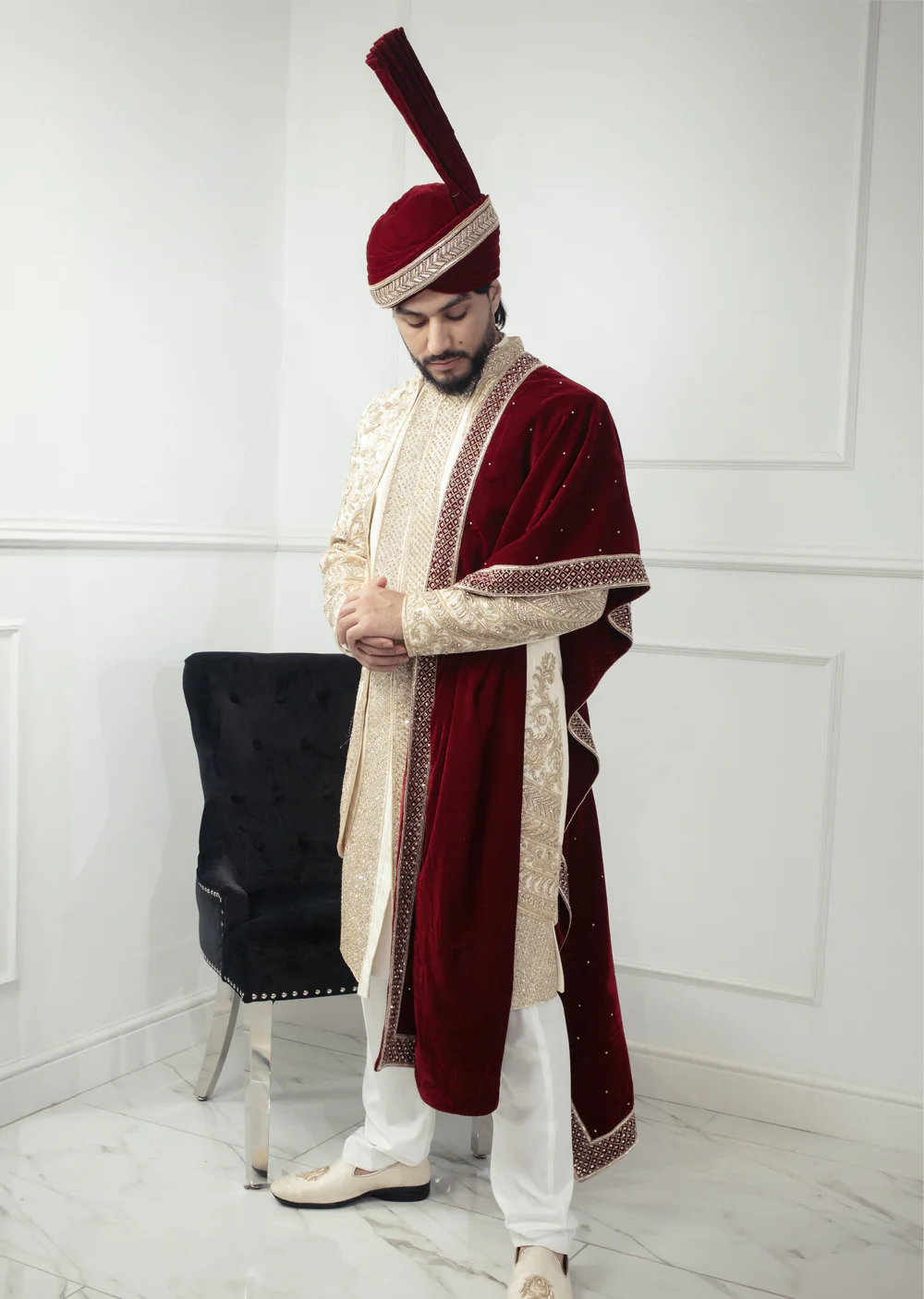 MSFF0018 Grooms Cream Sherwani Set - Image 6