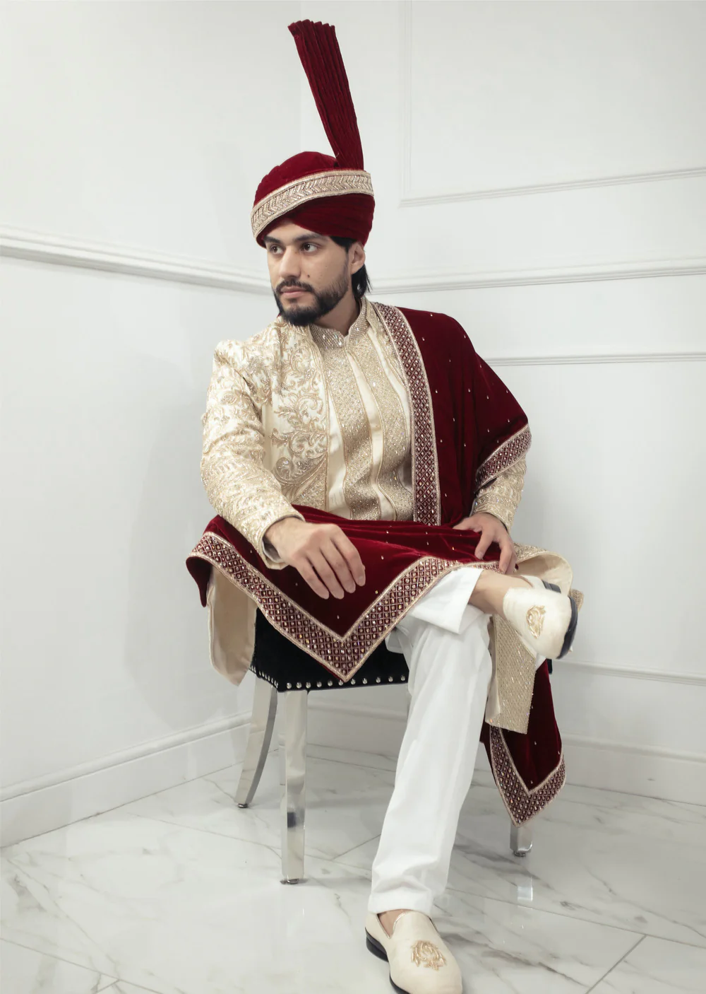 MSFF0018 Grooms Cream Sherwani Set - Image 7