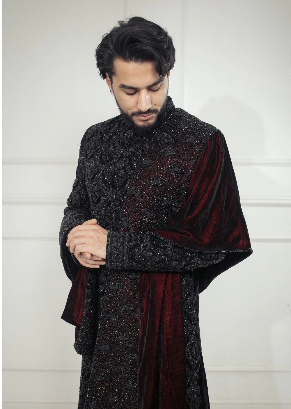 MSFF0225 Grooms Black Sherwani Set - Image 3