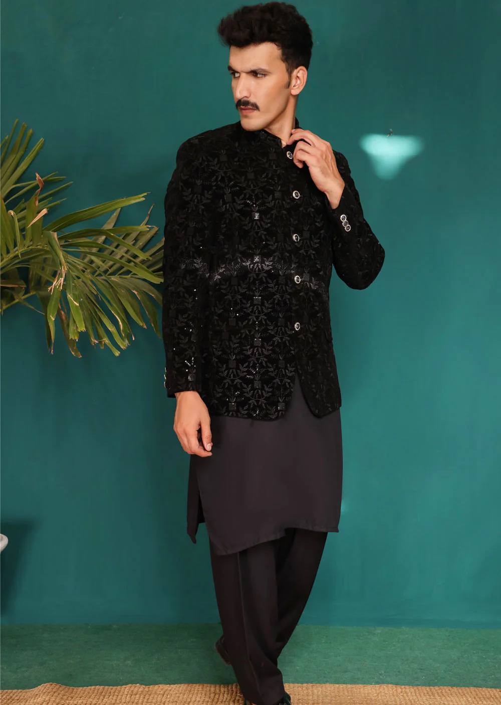 NF2102 Father & Son Black Velvet Prince Coat - Image 4