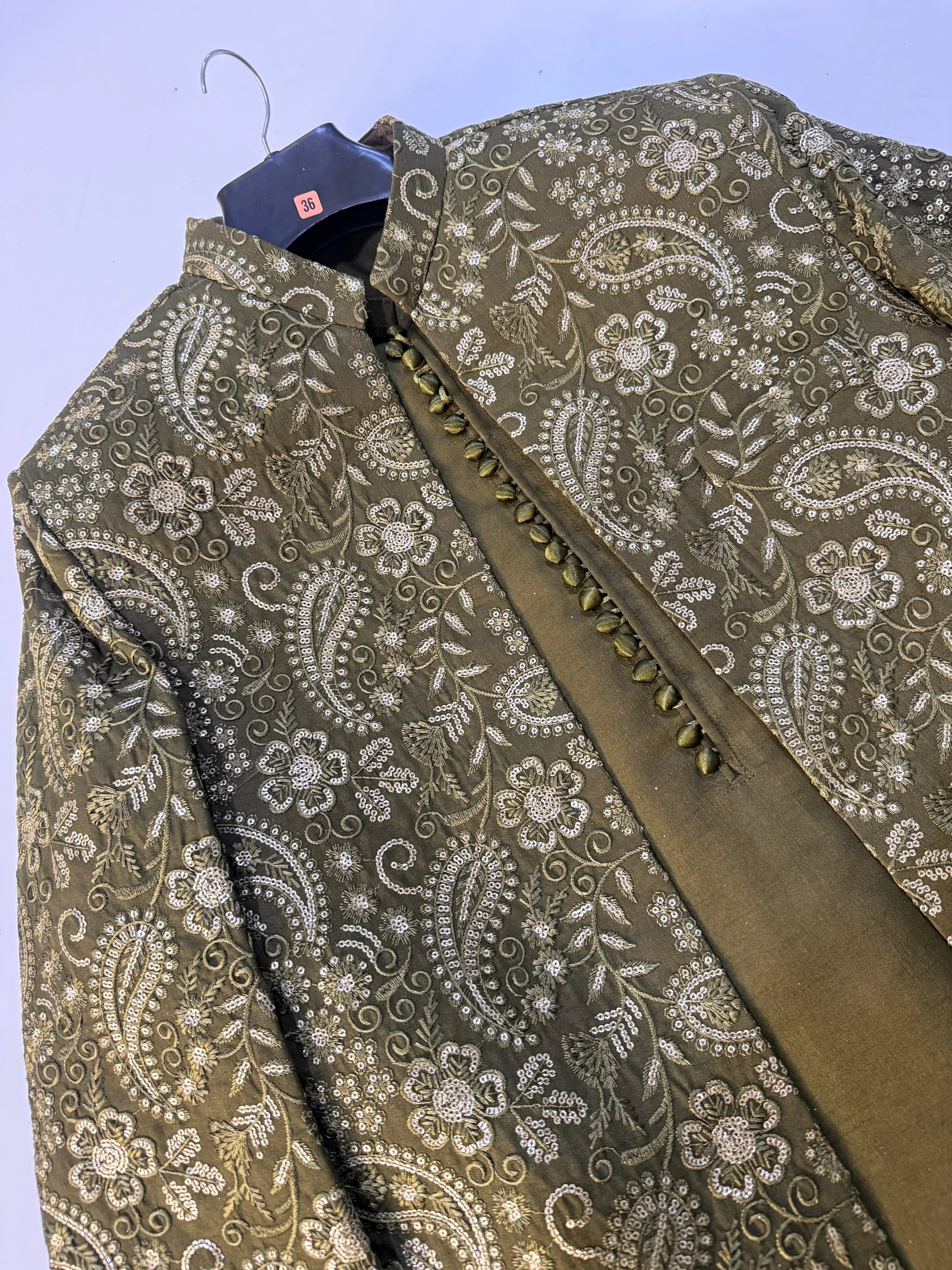 NF3112 Olive Green Open Sherwani - Image 2