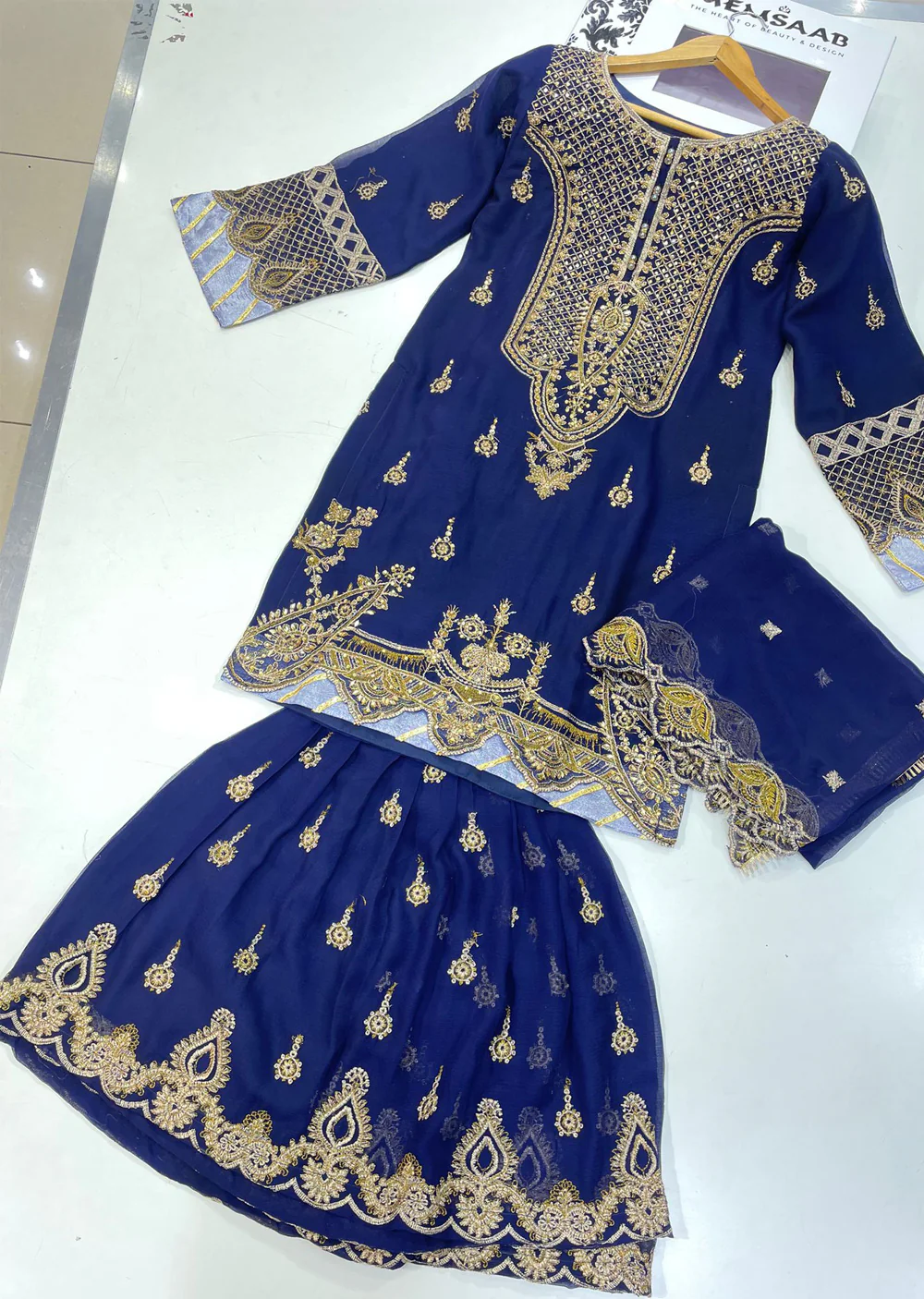 NR8203 Readymade Navy Chiffon Suit