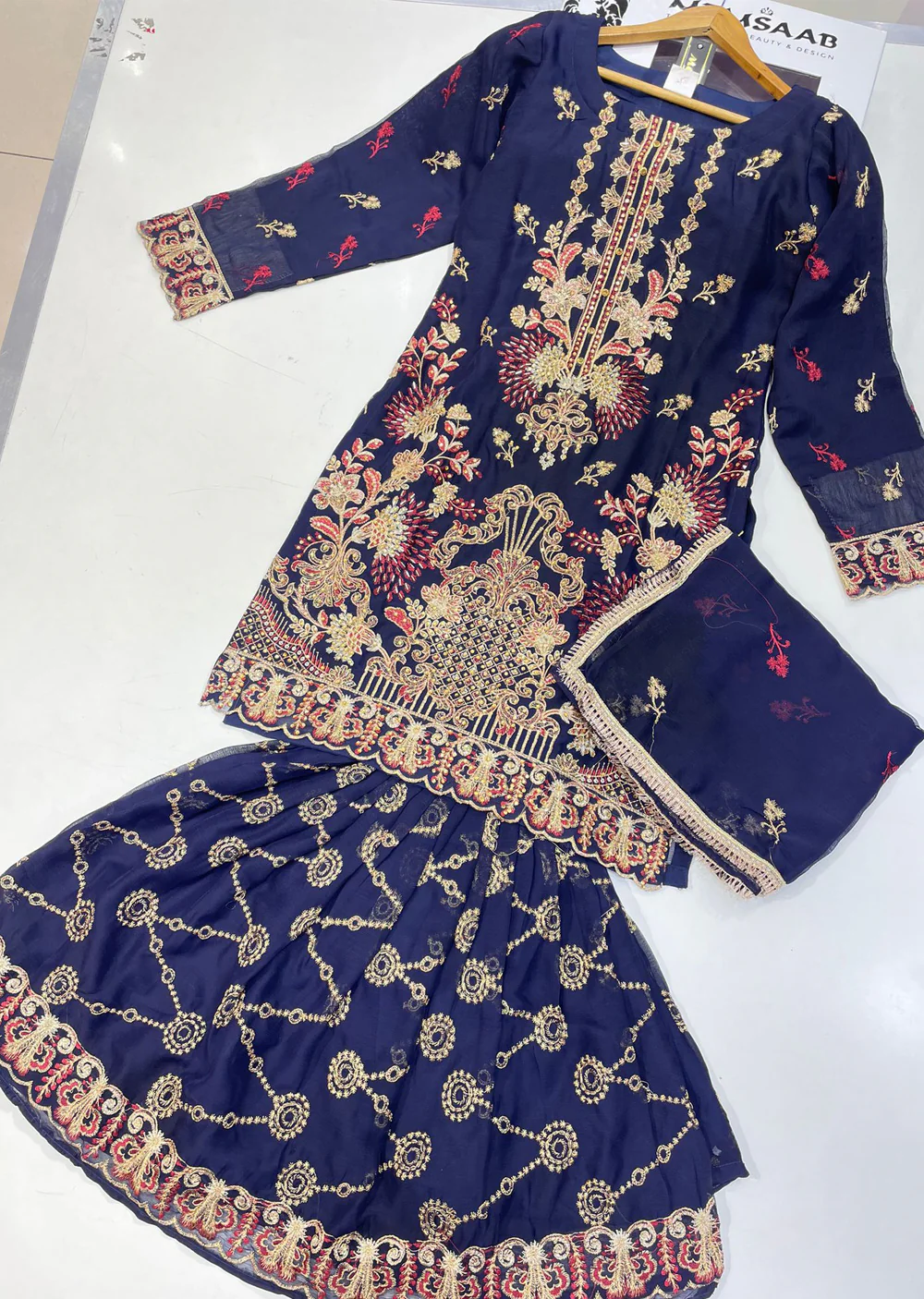 NR8210 Readymade Navy Chiffon Suit