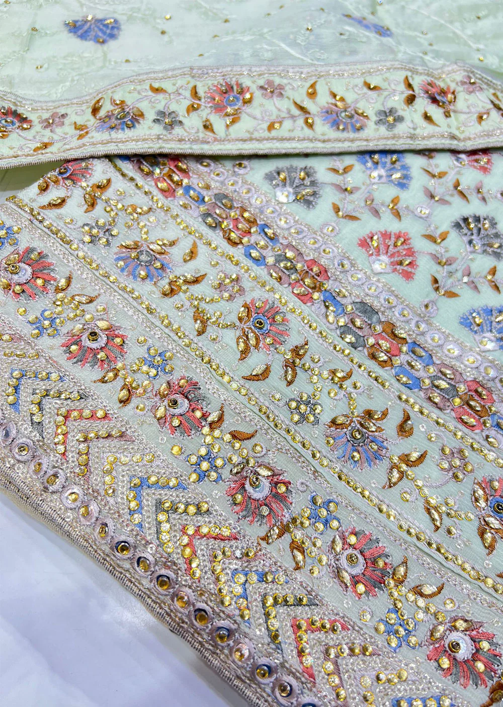 OP3925 Mint Unstitched Georgette Suit - Image 2