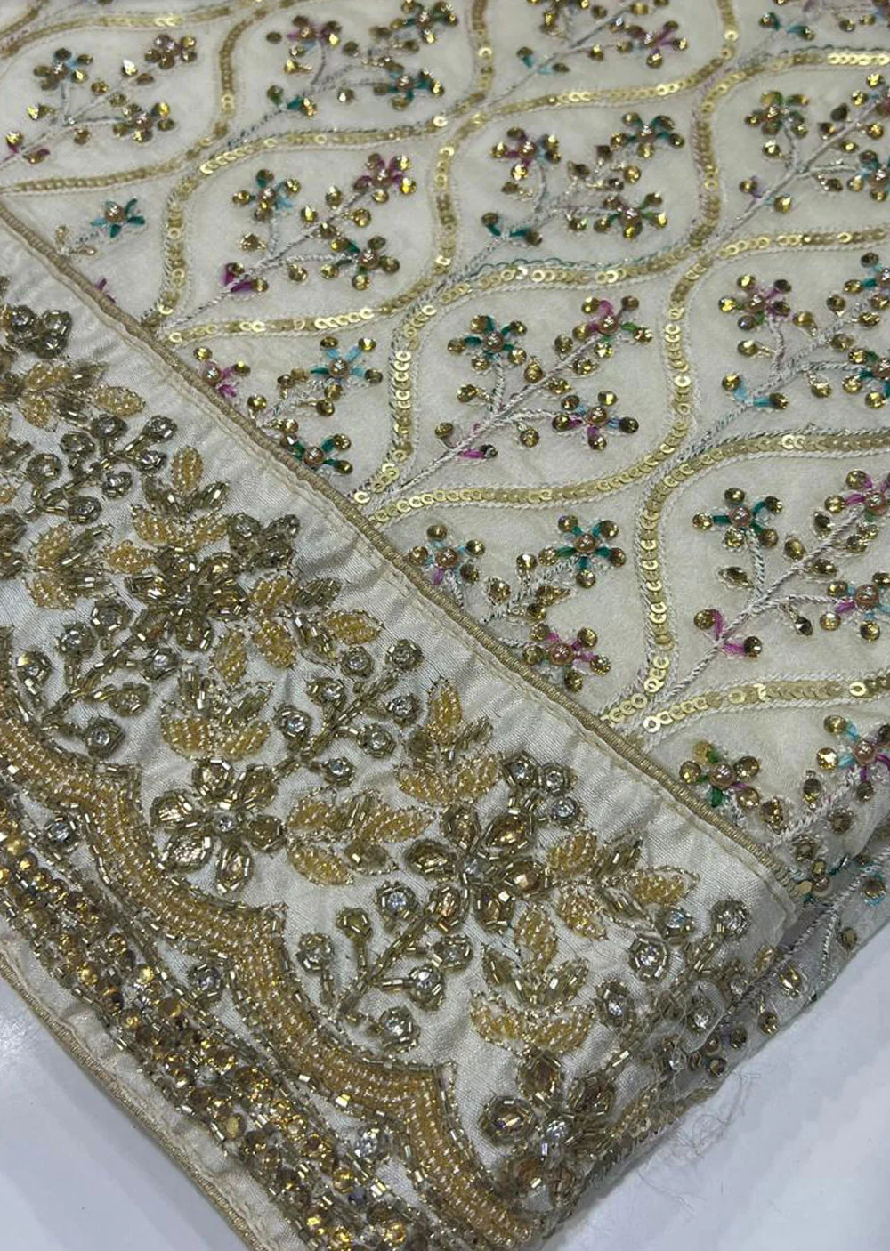 OP4051 Cream Unstitched Silk Suit - Image 2