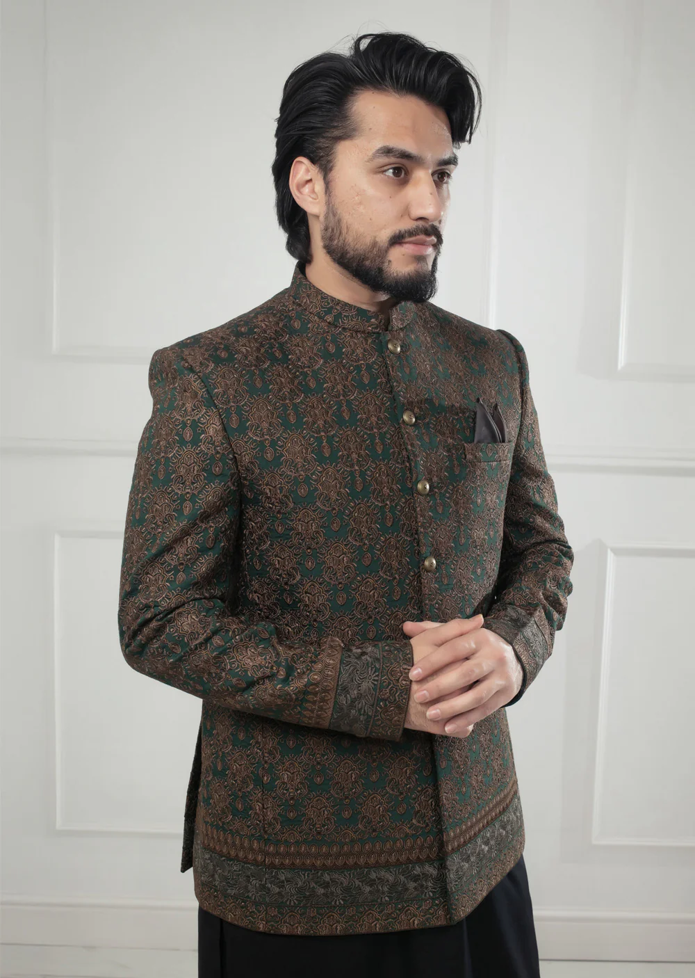 PC-701 - Green Mens Embroidered Prince Coat - Image 6