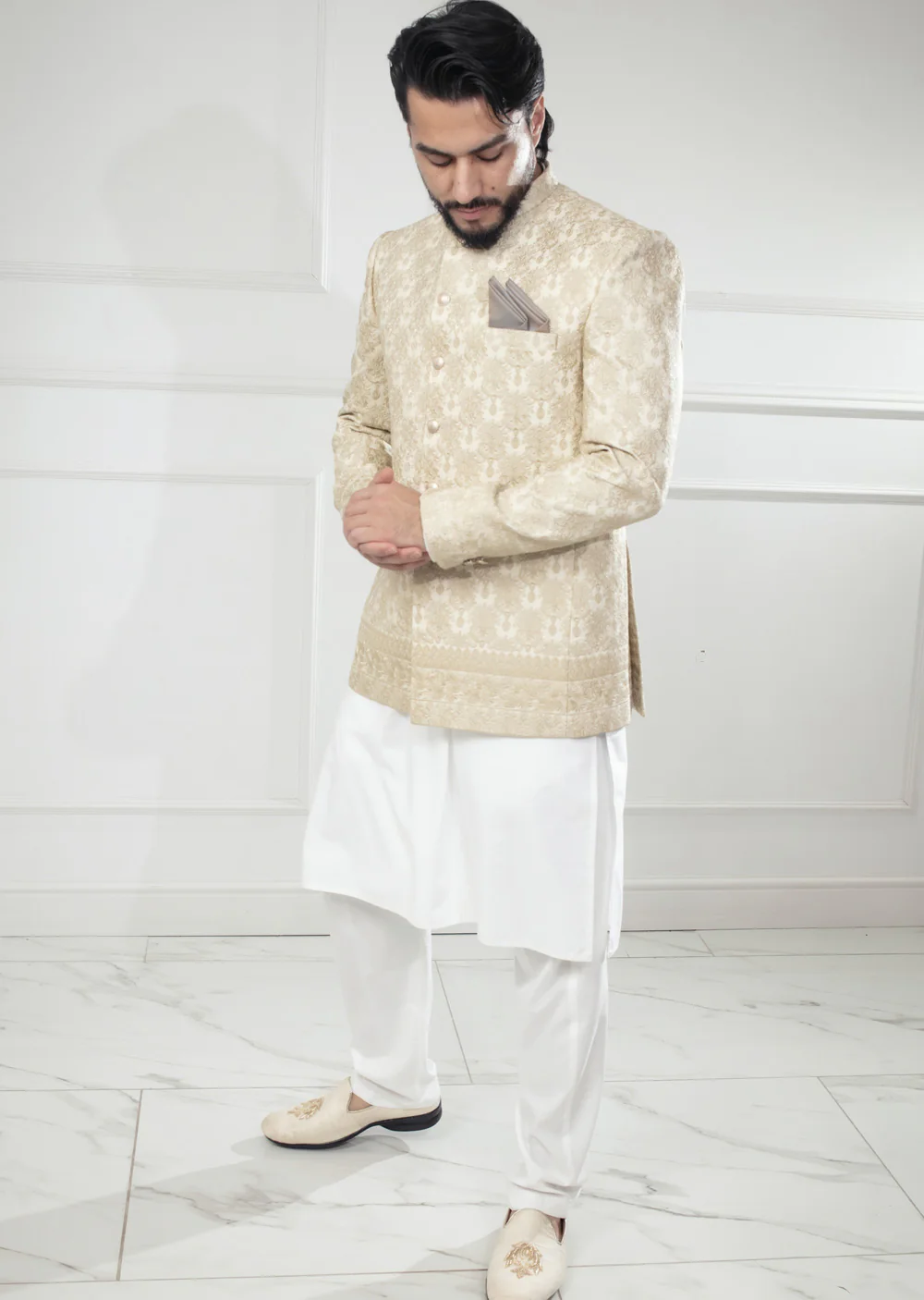 PC-702 - Gold Mens Embroidered Prince Coat - Image 2