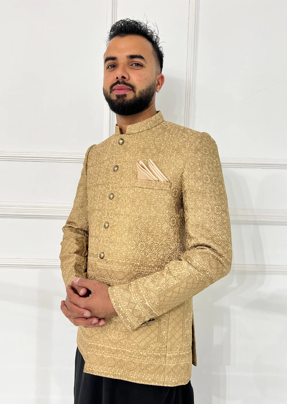 PC-712 - Gold Mens Embroidered Prince Coat - Image 8