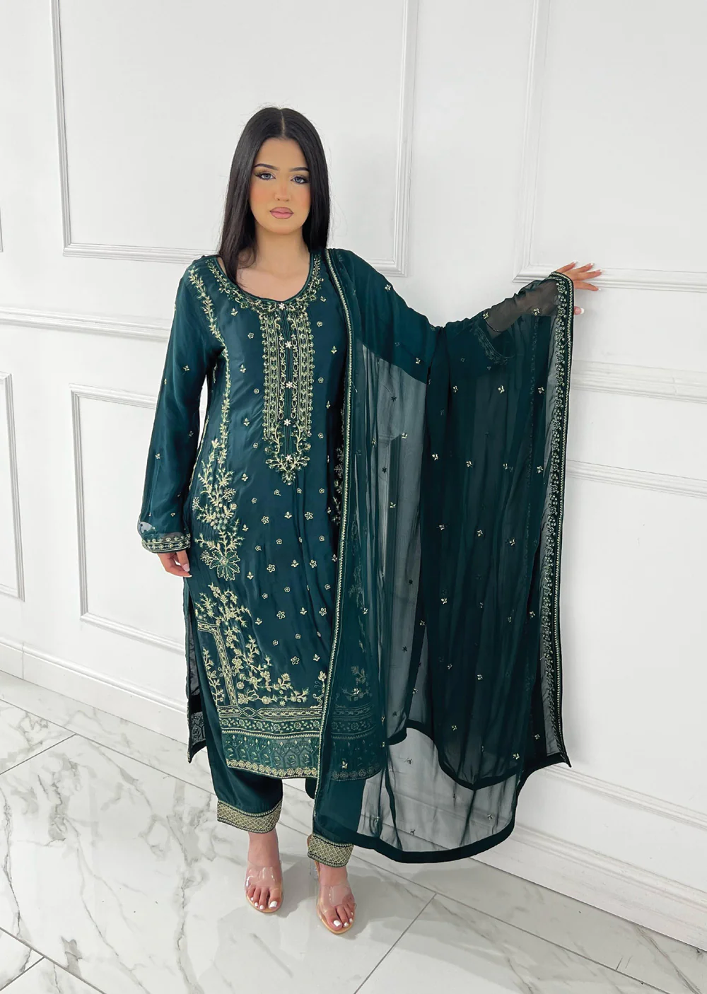PS-0862 - Green - Readymade Silk Suit 2025 - Image 4