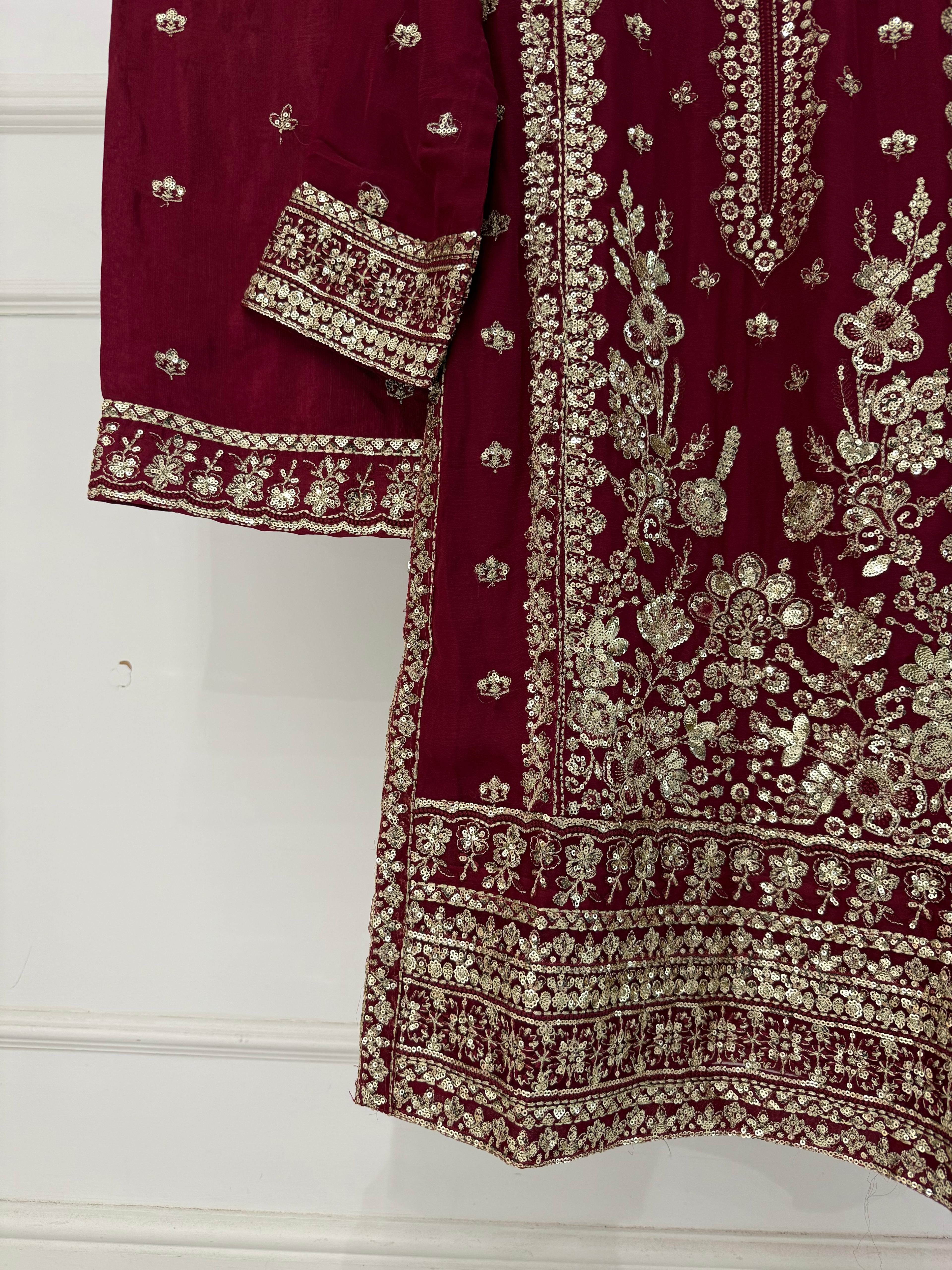 PS-1134 - Maroon - Readymade Chiffon Suit 2025 - Image 2