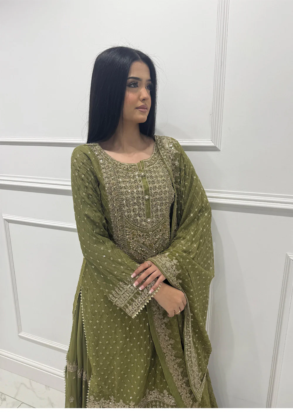 PS-1847 - Mehndi Green - Readymade Chiffon Suit 2025 - Image 3