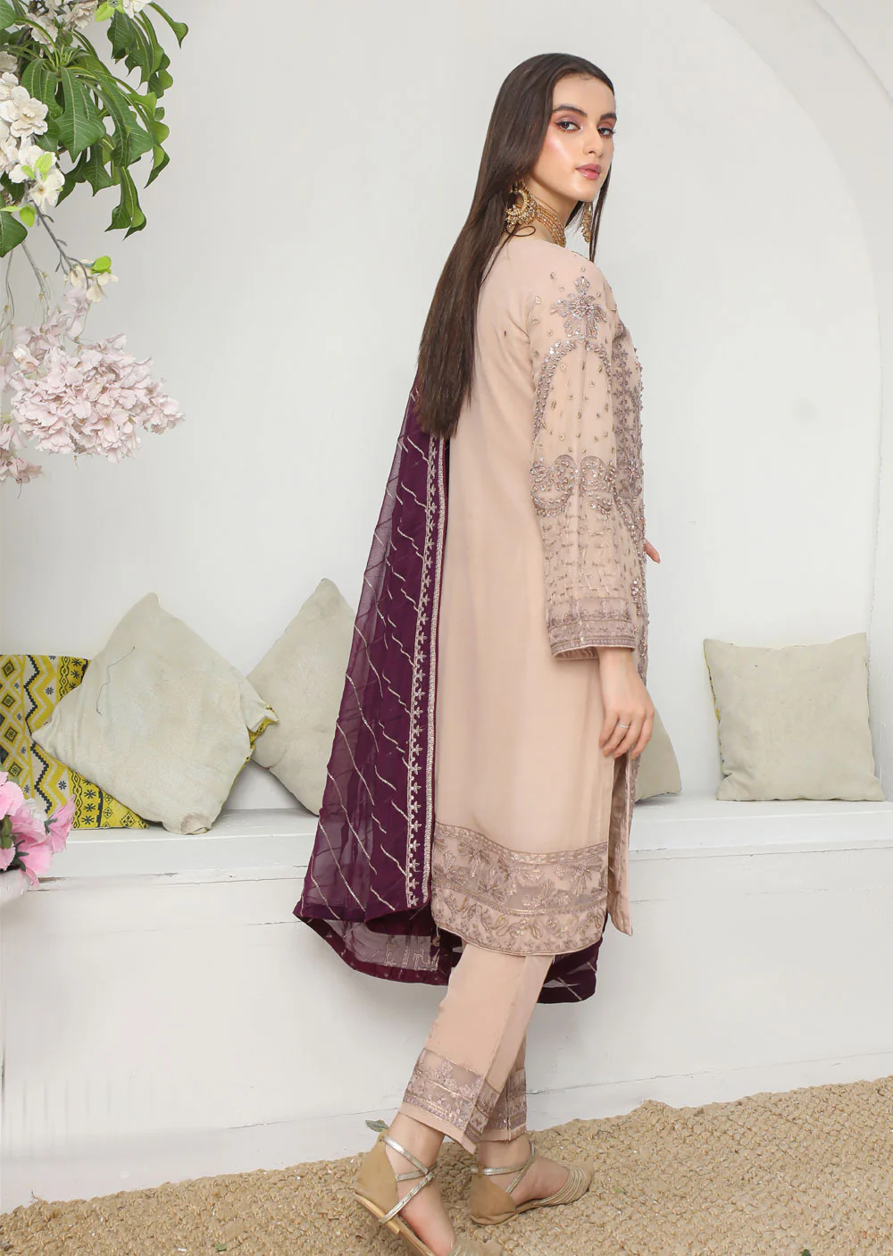 PS0791 Readymade Peach Chiffon Suit - Image 4